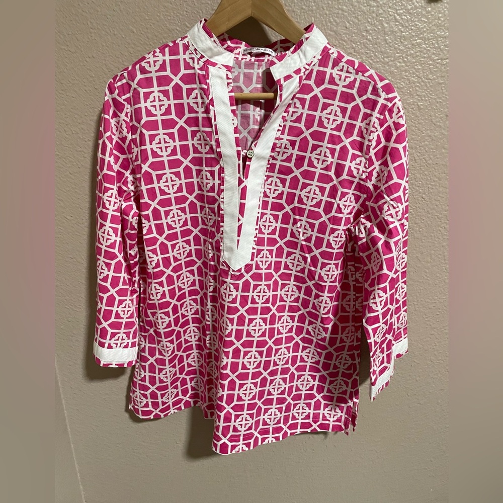 Peter Millar Pink and White Geometric Shirt